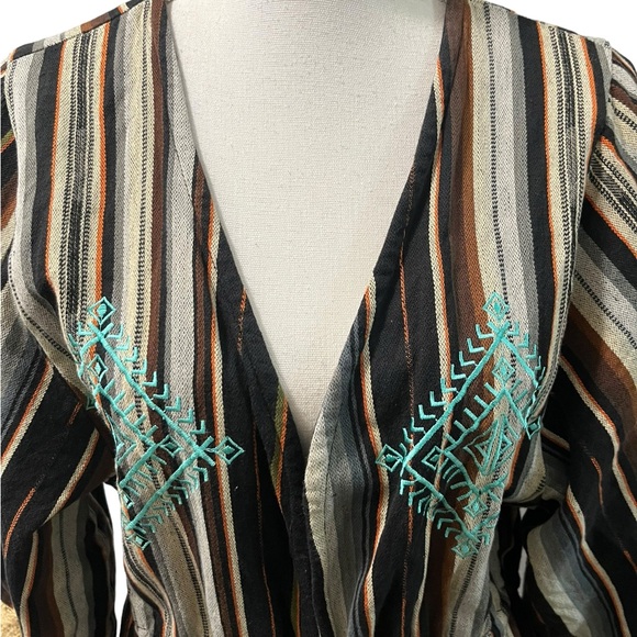 Angel + Premium Aztec Bohemian Embroidered Multicolor Lace Trim Duster Jacket S - Picture 4 of 12